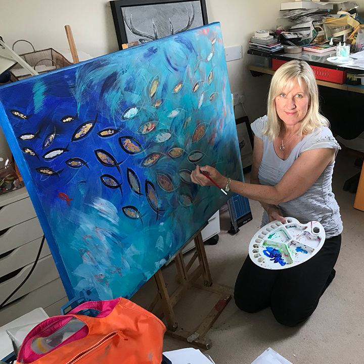 Jane Brookshaw painting in studio